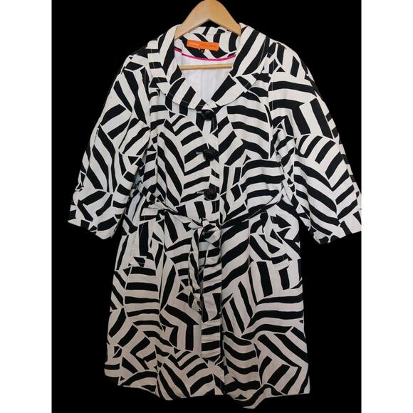 Cynthia Cynthia Steffe Black & White Stripe trench coat dress coat size small - Picture 1 of 12